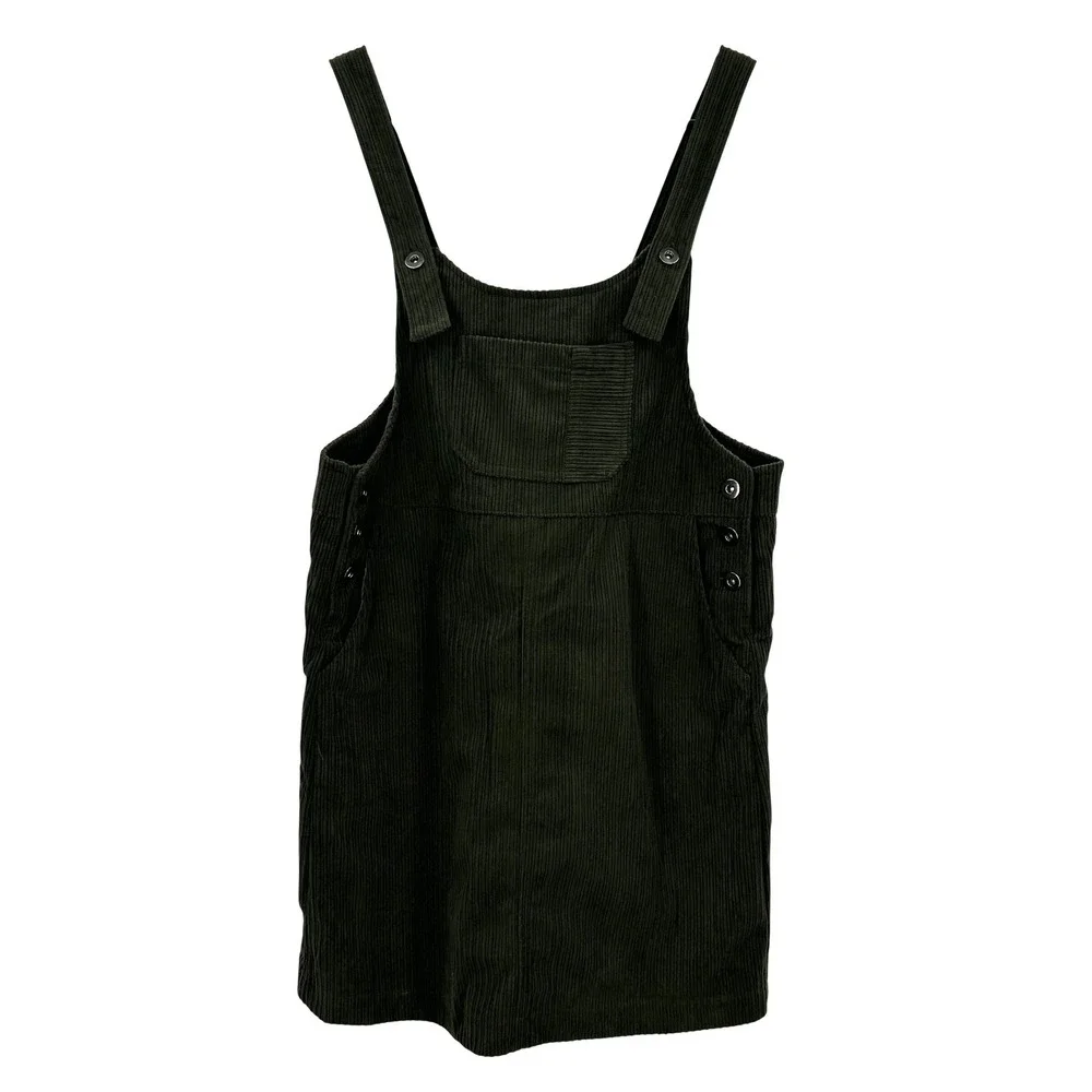 Loveriche Womens Olive Green Corduroy Pinafore Overall Mini Dress Size M 0526‎